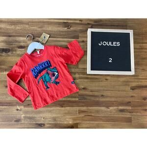NWT Joules Red Blue Dino Graphic Screenprint T-Shirt Tee Top Knit Long Sleeve 2